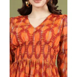 plusS Abstract Print V-Neck Puff Sleeve Fit & Flare Dress image 2