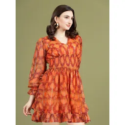 plusS Abstract Print V-Neck Puff Sleeve Fit & Flare Dress image 3