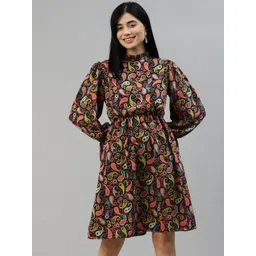 plusS Black & Pink Ethnic Motifs A-Line Dress-picture-38