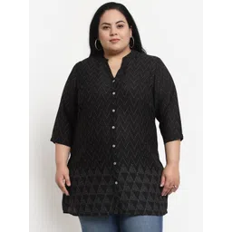 plusS Black & White Mandarin Collar Striped Tunic-picture-27