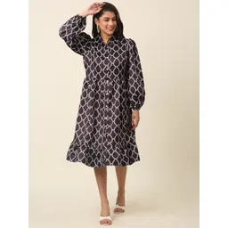 plusS Black Print Puff Sleeve Shirt Dress-picture-13