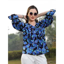 plusS Blue Floral Print Shirt Style Top-picture-17