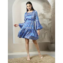 plusS Floral Printed Bell Sleeves Fit & Flare Dress-picture-19