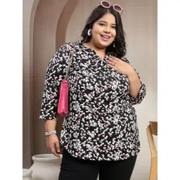plusS Floral Printed V-Neck Top image 1