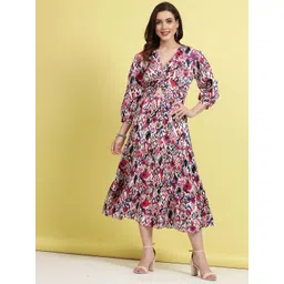 plusS Geometric Printed V-Neck Puff Sleeve Cut-Outs Detail A-Line Dress-picture-15