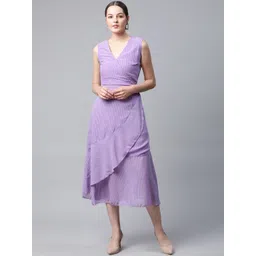 plusS Lavender Self Design Wrap Midi Dress-picture-18