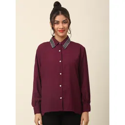 plusS Maroon Spread Collar Casual Shirt-picture-26