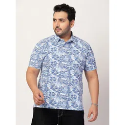 plusS Men Floral Printed Polo Collar Cotton Plus Size T-shirt-image-10