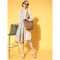 plusS Olive Green & White Checked A-Line Dress-picture-31