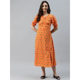 plusS Orange Floral Print A-Line Midi Dress-picture-13
