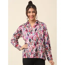 plusS Pink Abstract Printed Cutaway Collar Casual Shirt-picture-39