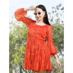 plusS Round Neck Print Fit & Flare Dress-picture-17