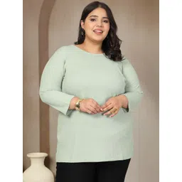 plusS Self Design Round Neck Long Sleeves Plus Size Cotton T-shirt-picture-33