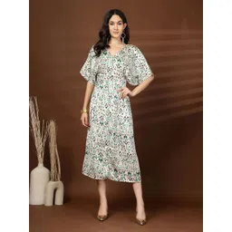 plusS Women Abstract Print V-Neck Fit & Flare Midi Dress-picture-13