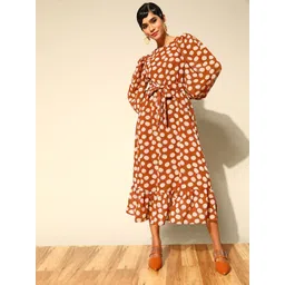 plusS Women Attractive Rust Geometric Volume Play Dress-picture-11