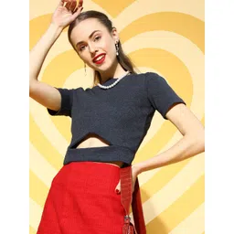 plusS Women Beautiful Grey Solid Knitted Top-picture-34