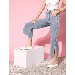 plusS Women Blue Low Distress Light Fade Pure Cotton Stretchable Jeans-picture-25