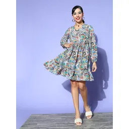 plusS Women Multi-Coloured Polka Dotted Once Upon a Sleeve Dress-picture-30