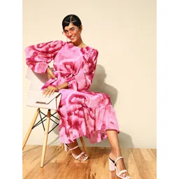 plusS Women Pretty Pink Abstract Volume Play Dress-picture-28