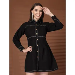 plusS Women Shirt Collar Cotton Shirt Dress-picture-34