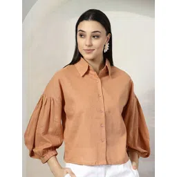 plusS Women Solid Shirt Collar Cotton Top-picture-14