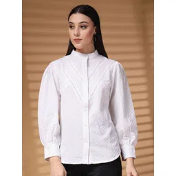 plusS Women Standard Band Collar Solid Casual Shirt-picture-23