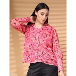 plusS Women Standard Cuban Collar Abstract Printed Casual Shirt-picture-31