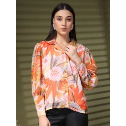 plusS Women Standard Cuban Collar Floral Printed Casual Shirt-picture-33