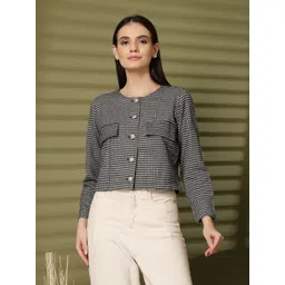 pluss Women Striped Mandarin Casual Blazer-picture-21