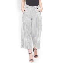 plusS Women White & Black Striped Flared Palazzos-picture-38