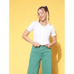 plusS Women White Solid Knits Bits Tshirt image 1