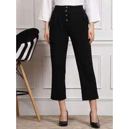plusS WORX Black Women Mid Rise Pleated Trousers-picture-13
