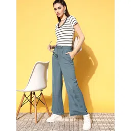 plusS WORX Women Blue Solid Resort Wear Trousers-picture-28