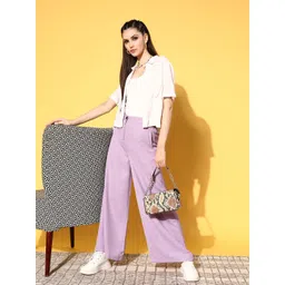 plusS WORX Women Mauve Solid Resort Wear Trousers-picture-12