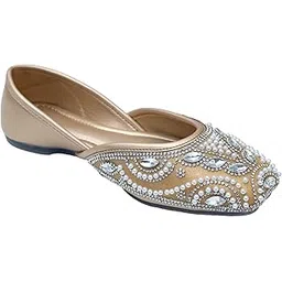 pluxh Women Handcrafted Traditional Mojari with Beaded Embroidery Ethnic Slip-On Shoes for Weddings & Parties-picture-22