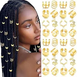 pmeixcy Gold Hair Beads, 32 Pcs Gold Hair Cuffs for Braids, Adjustable Gold Pirate Jewellery, Hair Jewel Accessories for Everyday Wear and Outdoor Activities-picture-30