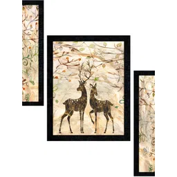 PnF Beige & Green 3 Piece Paper & Wooden Birds and Animals Painting Wall Art-picture-35