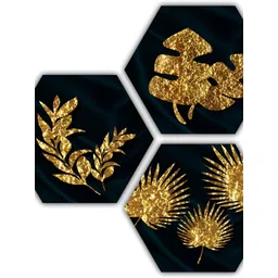 PnF Black & Gold-Toned 3 Pieces Wood Abstract Painting Wall Art-picture-18