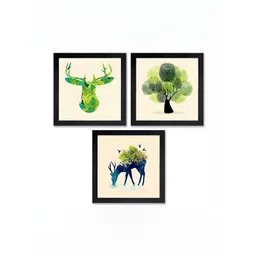 PnF Black & Green 3 Pieces Paper Birds and Animals Wall Painting-picture-15