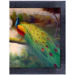 PnF Black & Green Glass Frames Peacock Wall Painting image 1