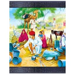 PnF Black & Green Village Life Wooden Painting Wall Art-picture-32