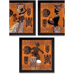 PnF Black & Orange 3 Pieces Paper Abstract Wall Arts-picture-15