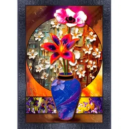 PnF Black & Red Floral and Botanical Wooden Painting Wall Art-picture-22