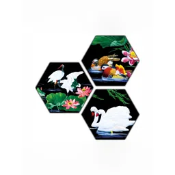 PnF Black & White 3 Pcs Wooden Birds And Animals Wall Paintings-picture-26