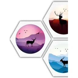 PnF Blue & Lavender 3 Pieces Wooden Birds and Animals Painting Wall Art-picture-32