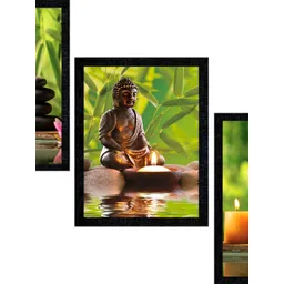 PnF Charcoal & Green 3 Pieces Wooden Religious Painting Wall Arts-picture-39