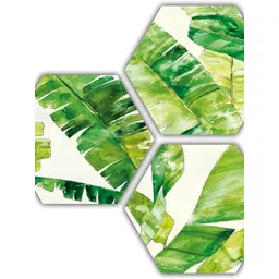 PnF Green & White 3 Pieces Wooden Leaf Painting Wall Arts-picture-10