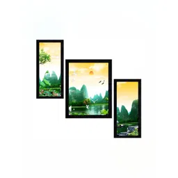 PnF Green & Yellow 3 Pieces Paper And Wooden Painting Wall Art-picture-25