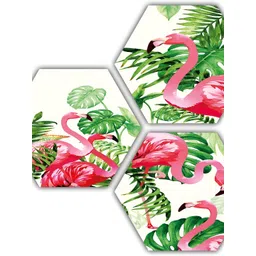 PnF White & Green 3 Pieces Wood Birds and Animals Painting Wall Art-picture-19