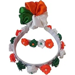 pnnstyle Tricolor Floral Hair Band with Satin Roses(Hairband, Back Clip, Scrunchie)3 Pcs set-picture-30